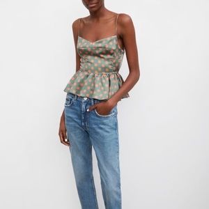 Zara polka dot satin strap top size Large